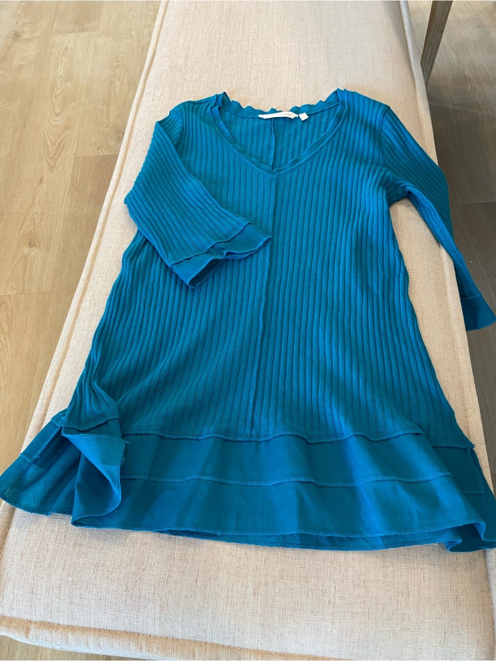 cotton detailed soft surroundings 3/4 sleeve lightweight ribbed sweater blouse